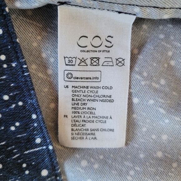 COS Blue w/White Polka-dots Blouse 3-Quart Sleeve pleated Navy Blue - Picture 6 of 7